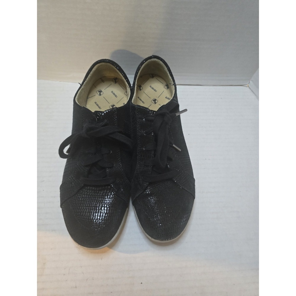 Revere Athens Women's Leather Casual Sneakers CD4 Black Lizard Size US:12W